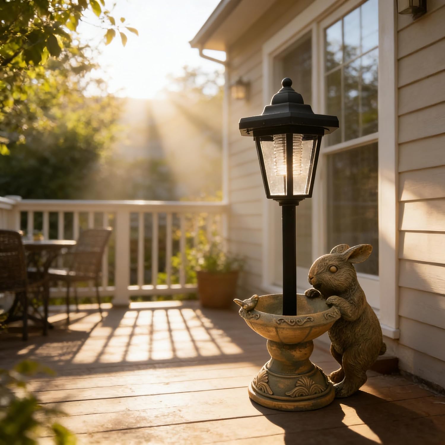 Solar Rabbit Garden Statue for Outdoor Decor with Lantern - Lawn Decoration 15.8“ Tall Bunny Figurine Lights for Patio, Yard, Porch Ornament - Valentine's Day Gifts for Mom, Grandma, Women