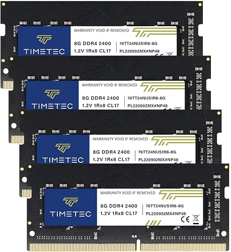 Timetec 32GB KIT (4x8GB) DDR4 2400MHz (PC4-2400T) PC4-19200 SODIMM Laptop RAM – 260-Pin 1.2V CL17 Non-ECC Unbuffered Memory Module for Laptop, Notebook, Mini PC, All-in-One