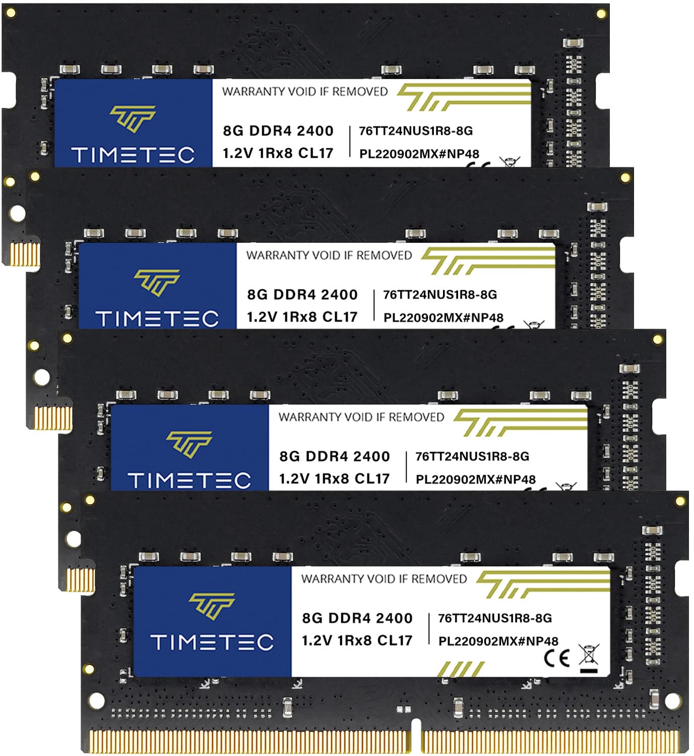 Timetec 32GB KIT (4x8GB) DDR4 2400MHz (PC4-2400T) PC4-19200 SODIMM Laptop RAM – 260-Pin 1.2V CL17 Non-ECC Unbuffered Memory Module for Laptop, Notebook, Mini PC, All-in-One
