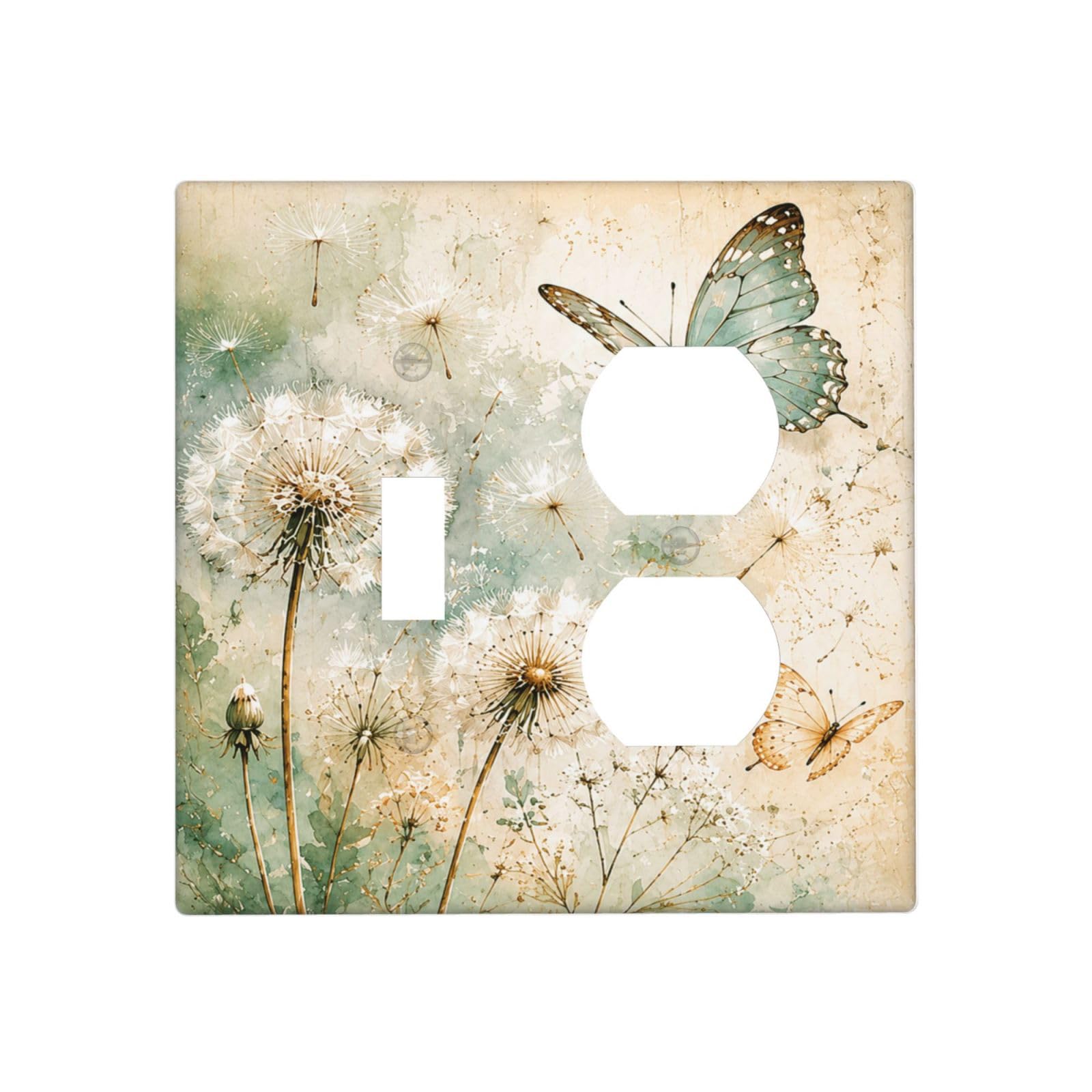 Xuejiaku Decorative Outlet Covers Watercolor Dandelion & Butterflies 2 Gang Combin 1 Toggle/1 Duplex Light Switch Cover Gfci Wall Plate Rustic Green Floral Receptacle Switchplate for Farm Home Decor