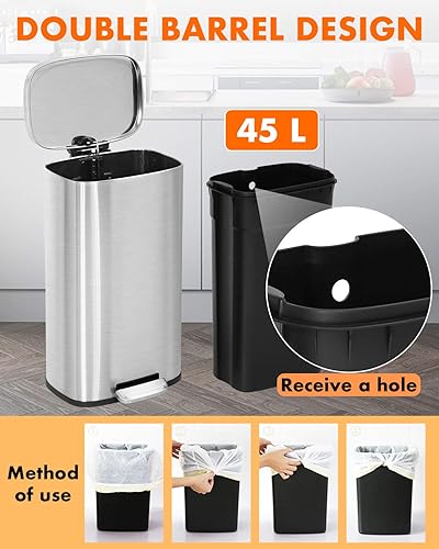 Miniatura 3 de Bote de basura de cocina con tapa, a prueba de huellas dactilares, para oficina, dormitorio, baño, cubo de basura de acero inoxidable cepillado, 8