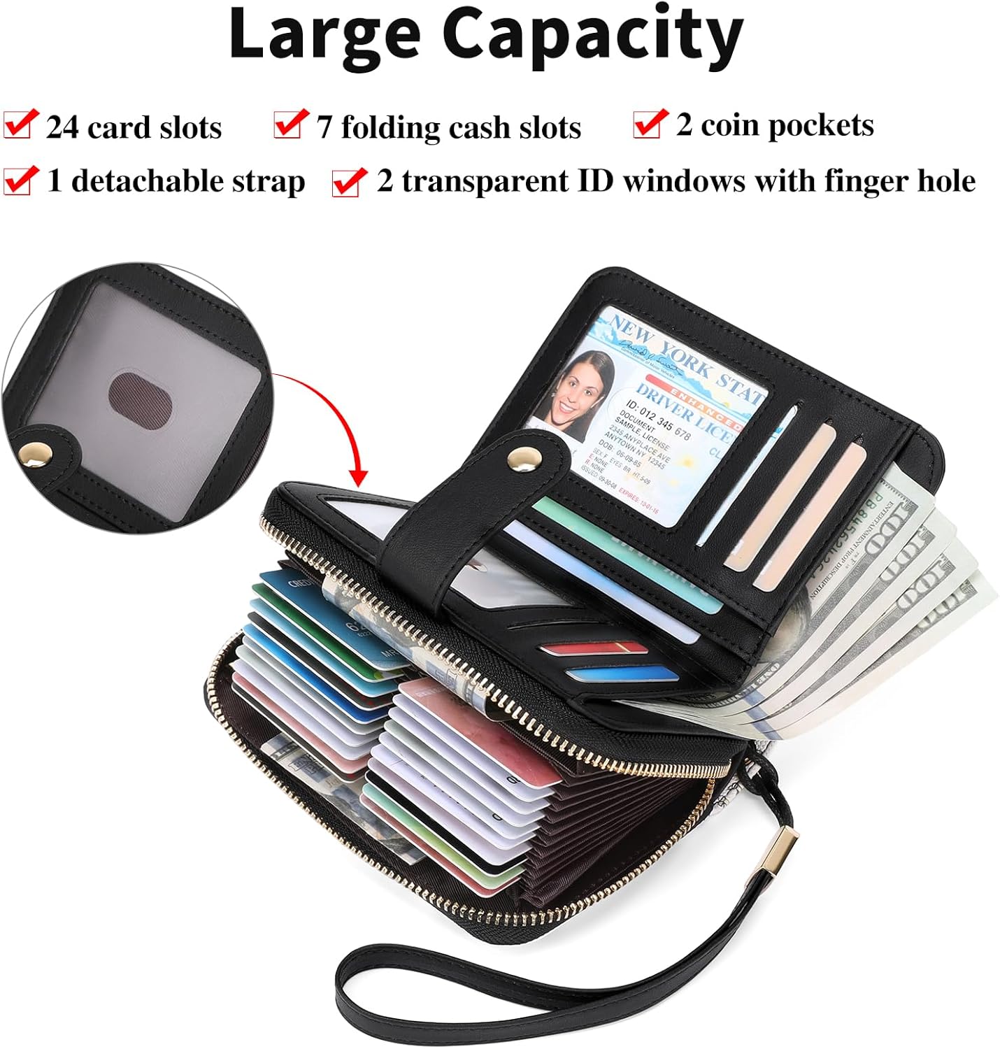 SENDEFN Leather Credit Card Holder RFID Blocking Wallet for Women Large Capacity Card Case Organizer Wristlet with 35 Slots - Image 2