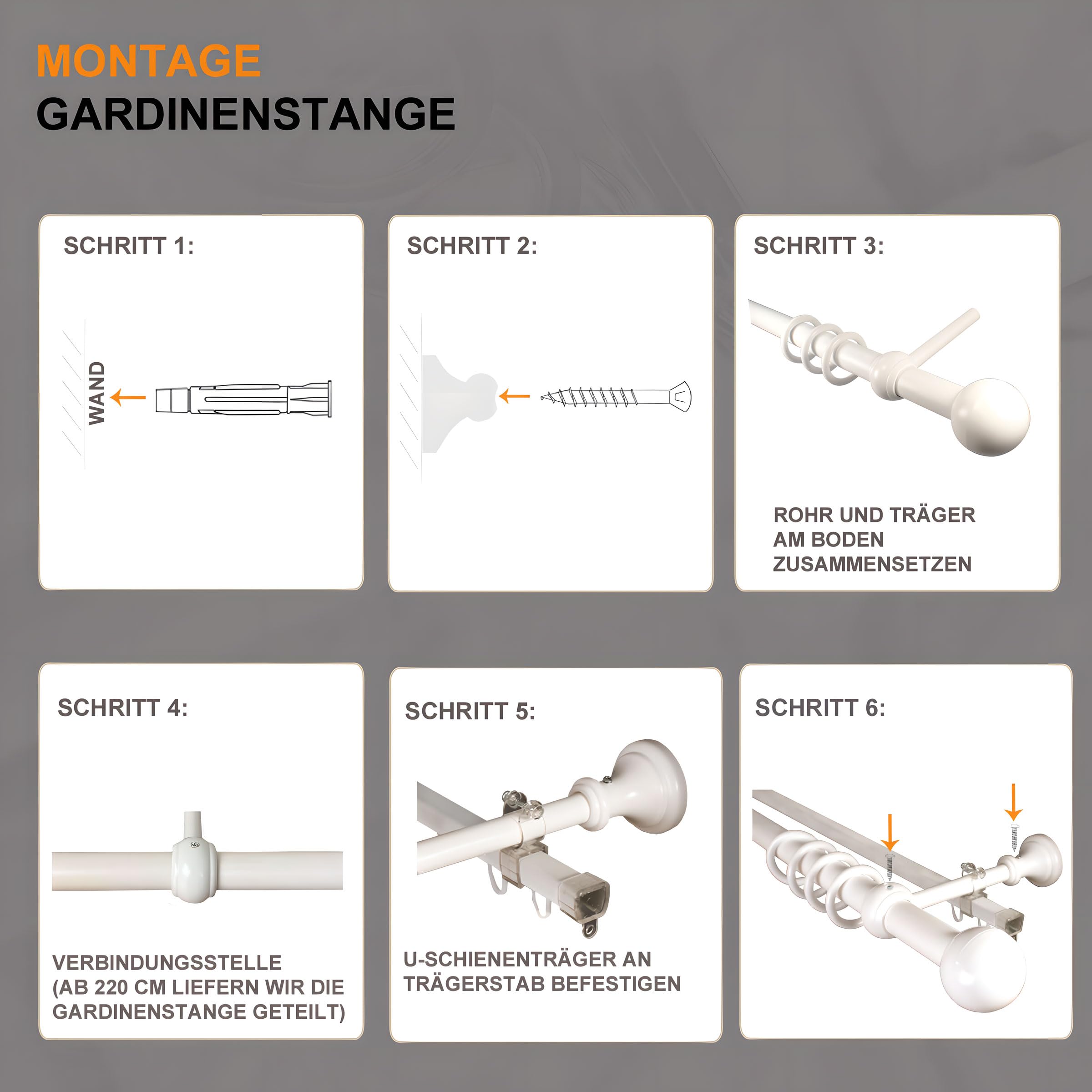 iso-design Gardinenstangen weiß 2-läufig mit U-Storelauf aus Metall und Kunststoff mit 28 mm Durchmesser Endstück Kugel, Gardinenstange mit U-Schiene, 320 cm (mittig geteilt)