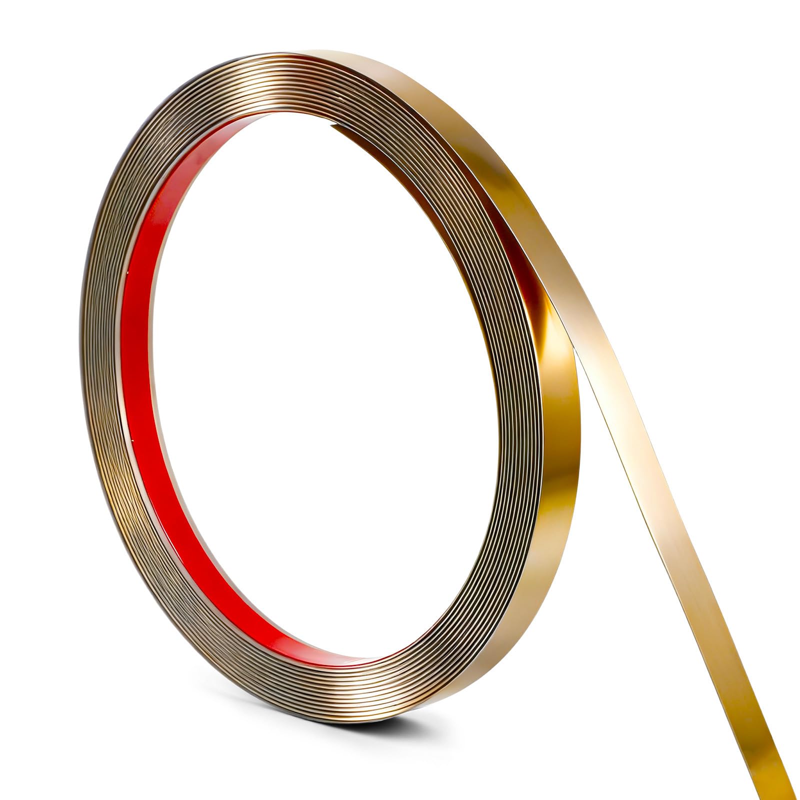 10MM(5M Long) Gold Flexible Moulding Trim, Self Adhesive Frame Border, Peel and Stick Mirror Decoration Strip for Ceiling, Wall, Tile Edge, Furniture Cabinet, PVC Door Baseboard Trim