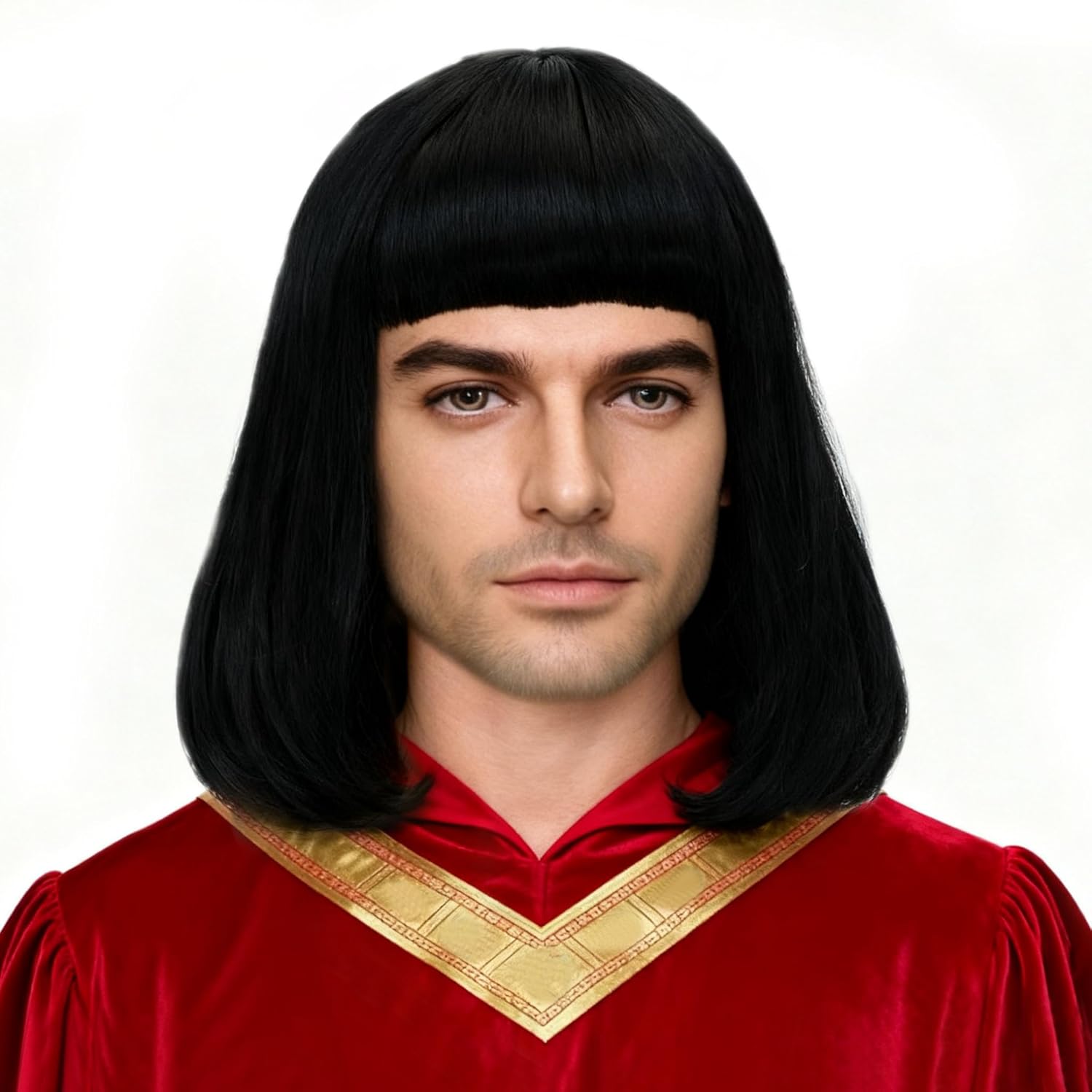 Unisex Natural Black Straight Flip in Short Full Bang Realistic Halloween Costume Cosplay Synthetic Bob Wig - Image 2