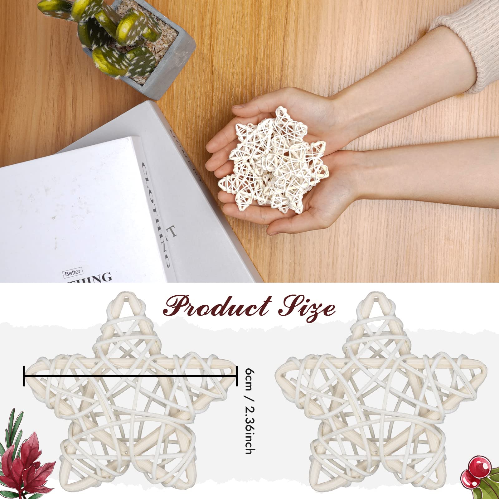 Amazon.co.jp: LAHONI 30個 2.4インチ 天然ラタンスター ミニ 星型