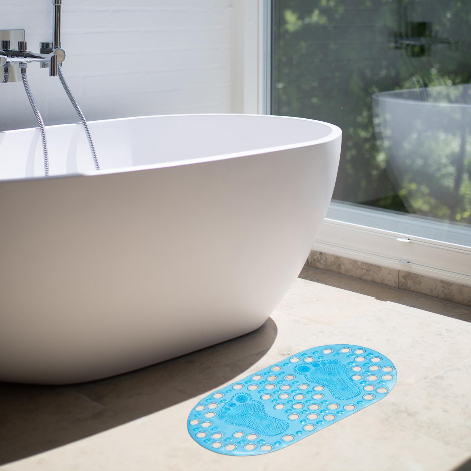 SHINEOFI Alfombra de Baño Antideslizante Diseño de Huellas, Masajeador de Pies en PVC de 68x37 Cm para Exfoliación y Buen Agarre Hogar