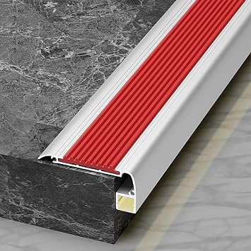 FQMYLTYN Stair Nosing with Led Channel, Anti Slip Stair Edging Trim with Rubber Strips, Aluminum Step Edge Protector Treads for Concrete Tiles Wood Metal Step, Width 6x2.4cmRed,100cm/39in