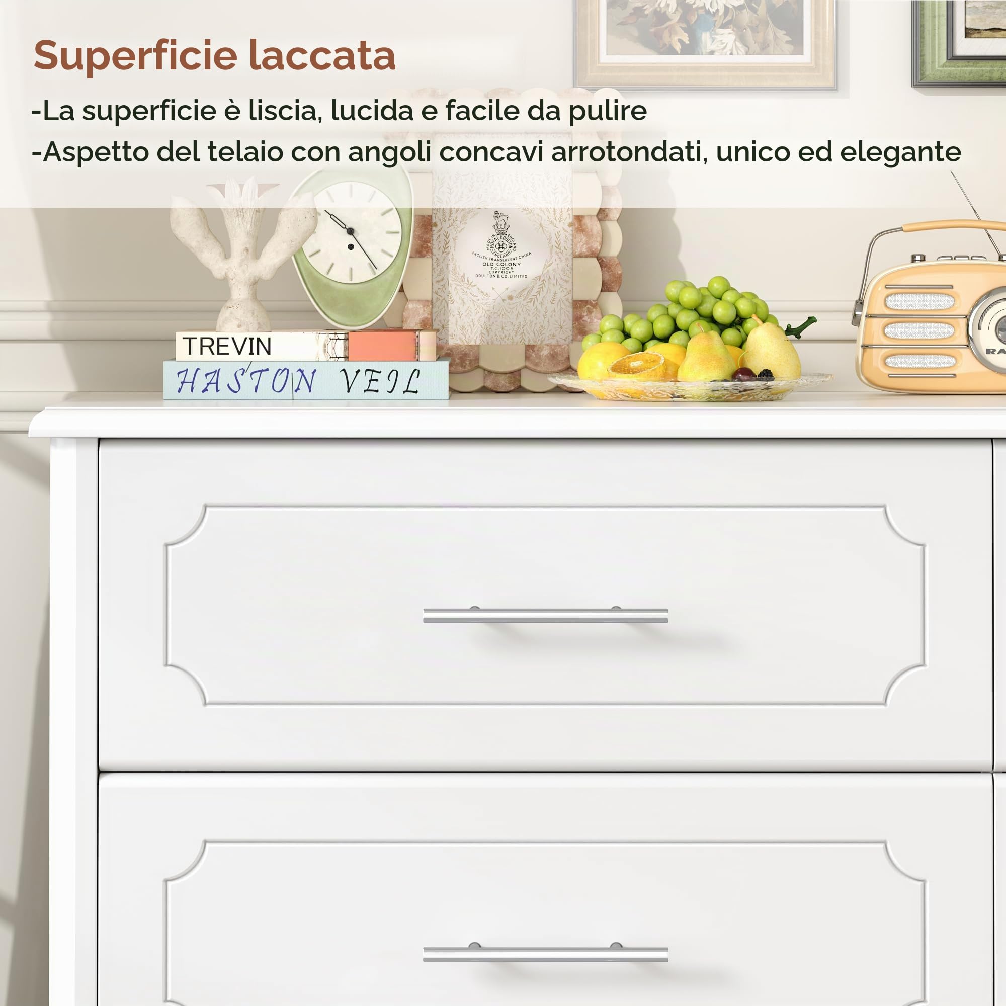 HOCSOK Cassettiera 118 cm con Superficie Verniciata e 6 Cassetti, Bianco
