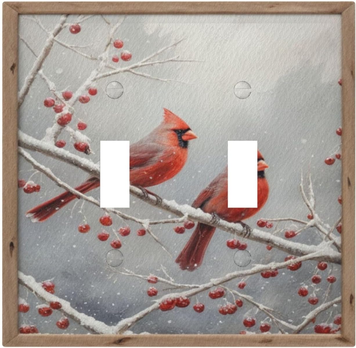 Decorative Art Light Switch Covers Red Birds in Snow 2 Gang Double Toggle Wall Plate Decorative Switchcover Electrical Switchplate for Home Decor