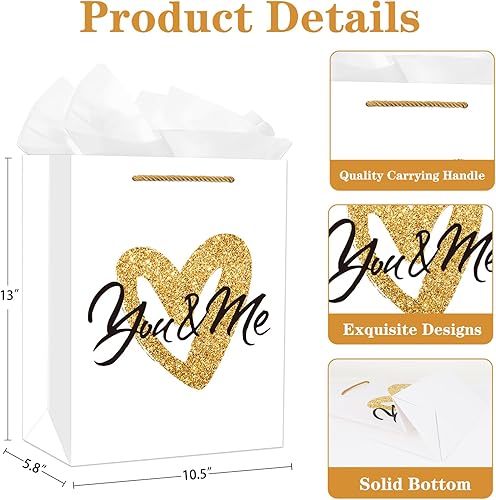 Miniatura 7 de D4DREAM Bolsa de regalo de papel de aniversario grande de 13 pulgadas con asa para él, ella, tú y yo, bolsa de regalo para el día de San Valentín