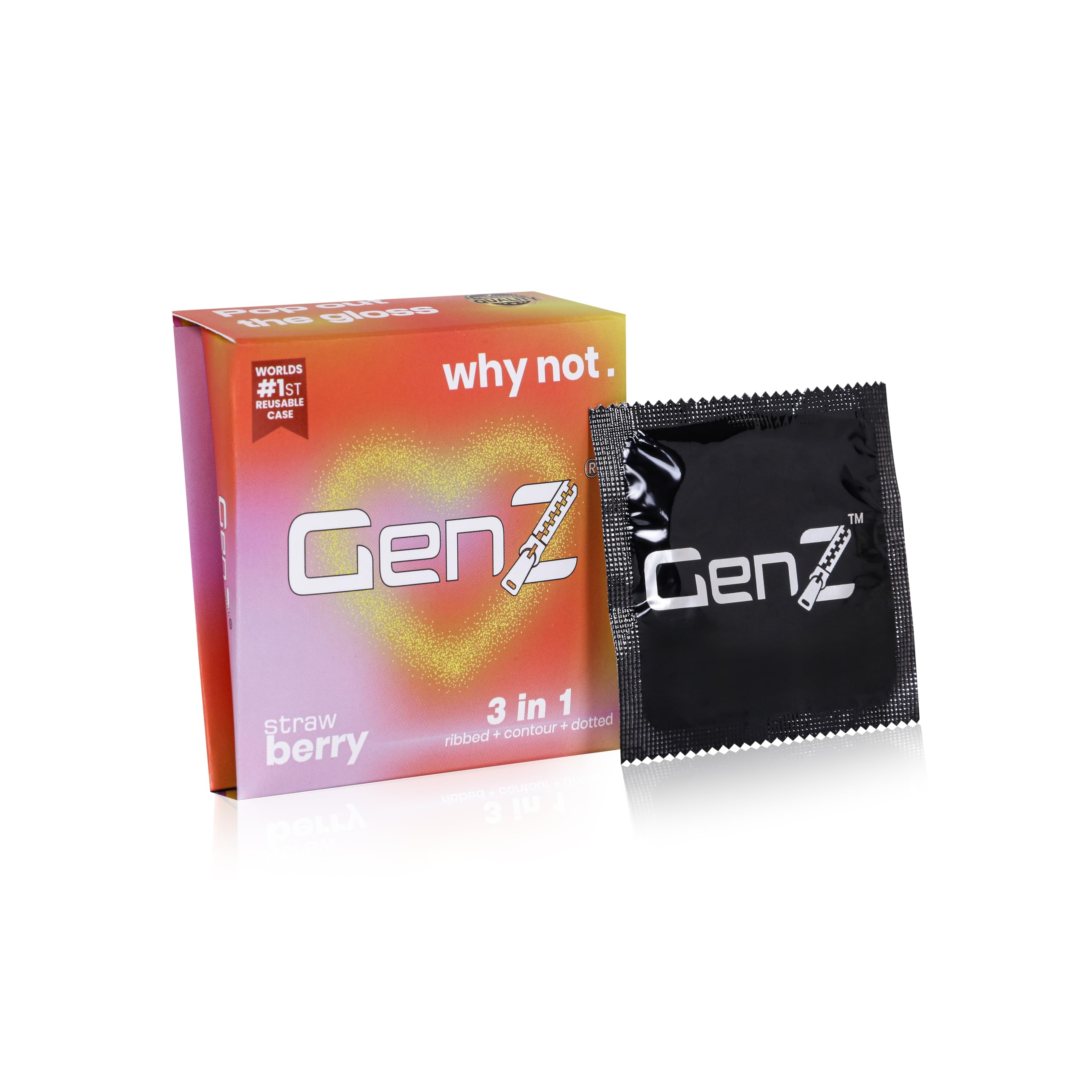 GenZ 3 in 1 Condoms Ribbed, Contour & Dotted | Strawberry Flavored | With Easy Disposal Pouches | Pack of 4-picture-16