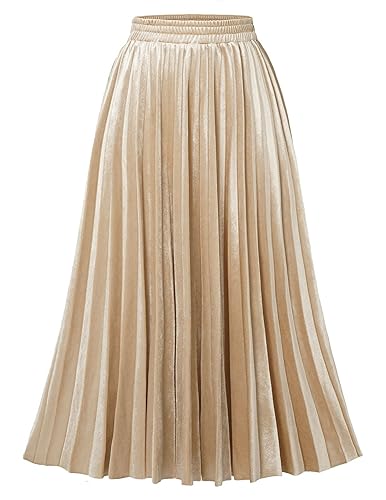 DRESSTELLS Pleated Midi Skirts for Women Long Aline Elastic High