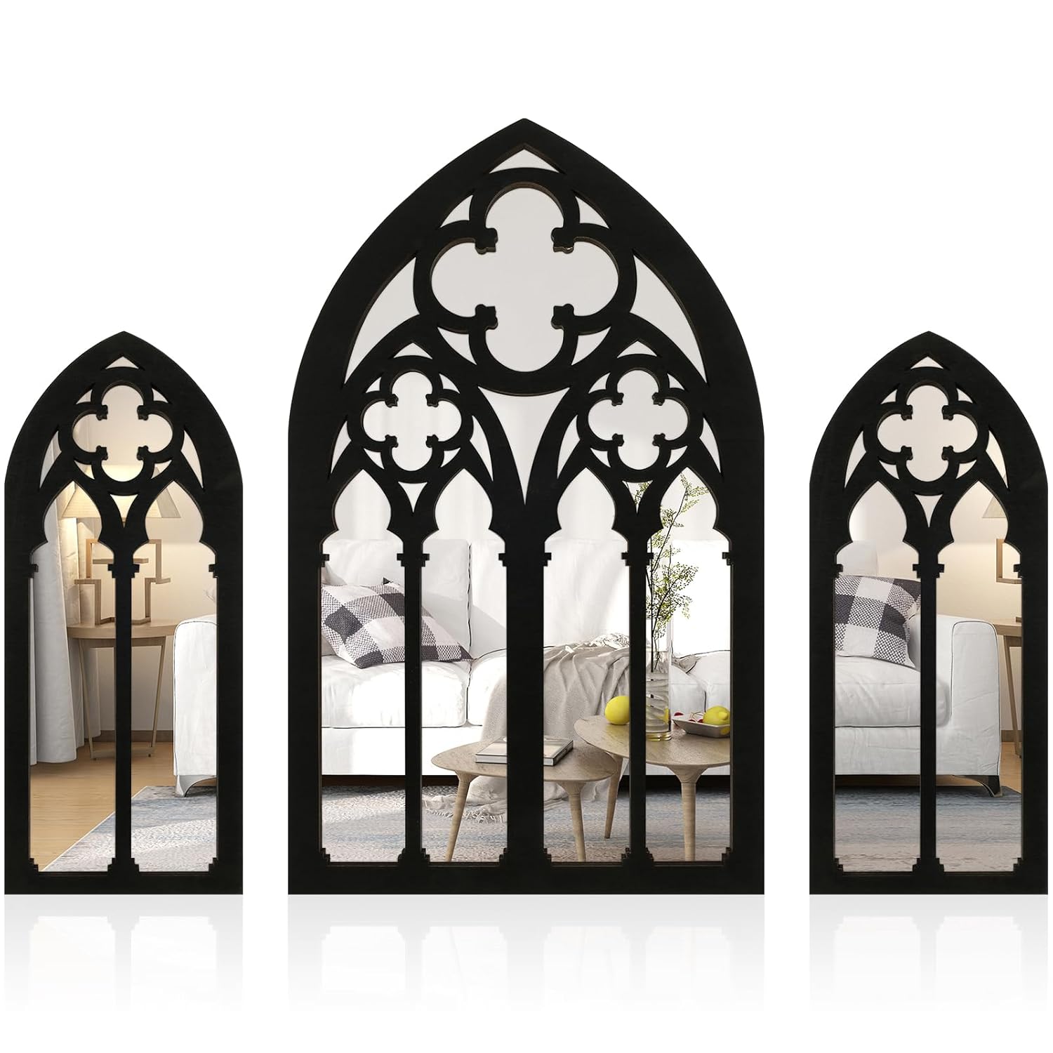3Pcs Gothic Mirrors Wall Decor 11 8 Arched Decorative Mirror Wall Mounted Goth Room Decor Vintage Cathedral Window