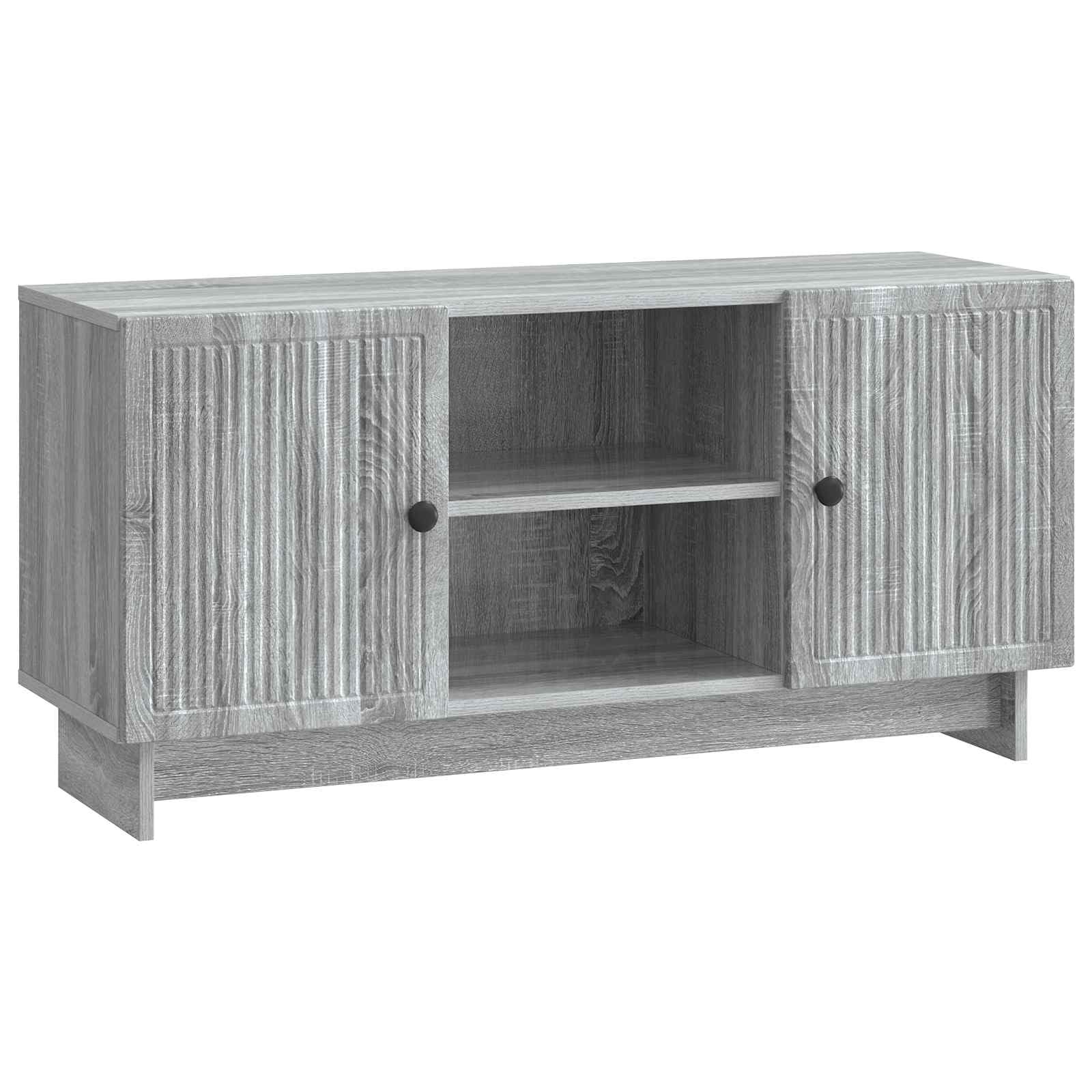 Hothingwell TV-Bank, 102 x 34,5 x 50 cm, Sonoma, Grau, Ingenieurholz | Verstellbare Regale, Türen mit Scharnieren 90 °, Griffe aus Metall, einfache Reinigung mit feuchtem Tuch