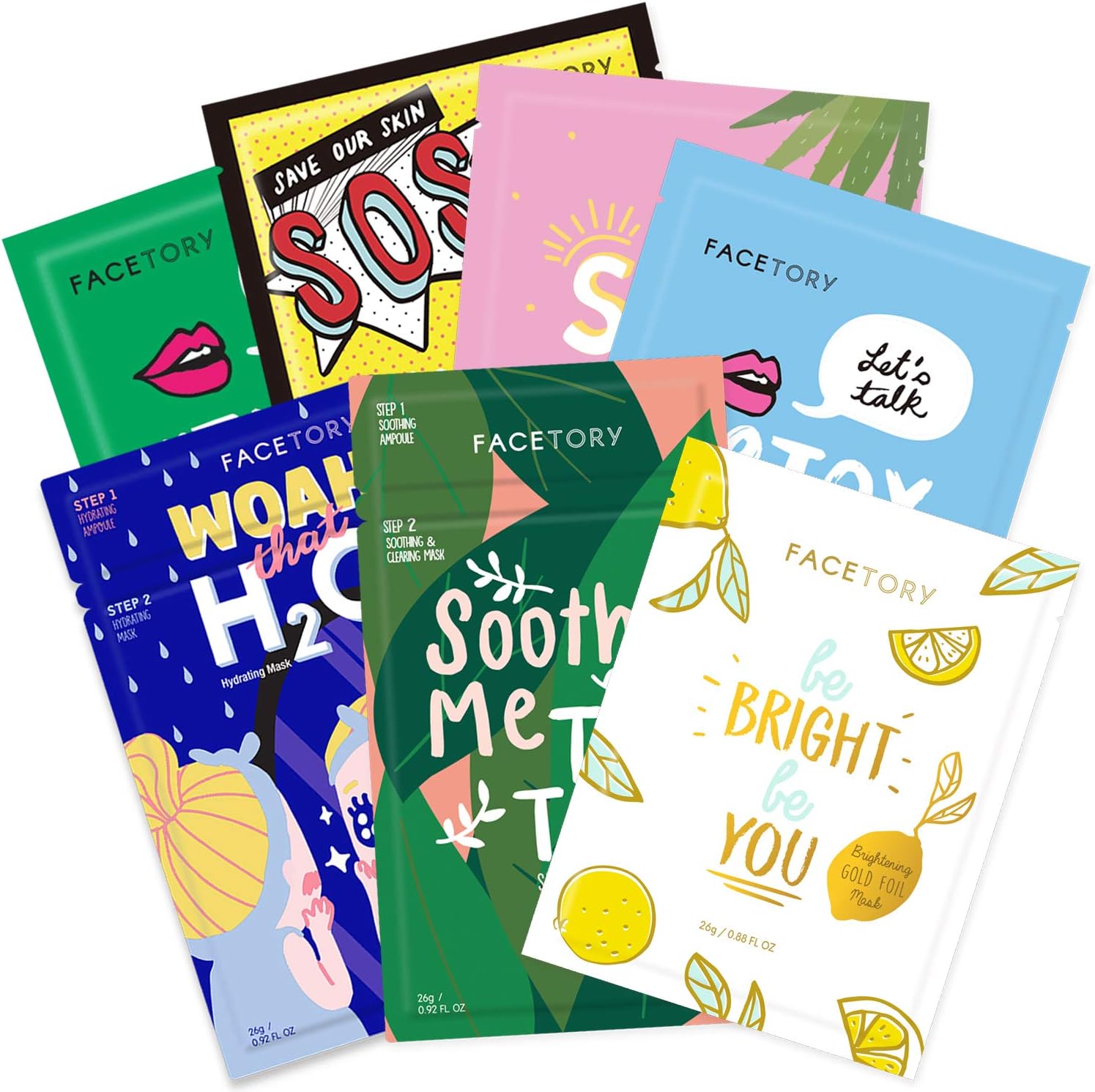 Best of Seven Facial Masks Collection - Hydrate, Radiance Boost, Soothe, Revitalize, Nourish, Purify Skin - For All Skin Types, Variety Pack of 7 Sheet Masks