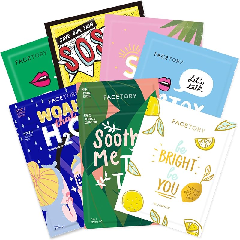 FACETORY Best of 7 Korean Face Mask Variety Pack, Radiance & Dewy Glow | Sheet Mask Variety Set to Brighten, Firm & Calm for Radiant, Dewy Skin, Girls’ Night Gift, K Beauty Skin Care