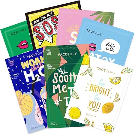 FACETORY Best of Seven Facial Masks Collection - Hydrate, Radiance Boost, Soothe, Revitalize, Nourish, Purify Skin - For All Skin Types, Variety Pack of 7 Sheet Masks