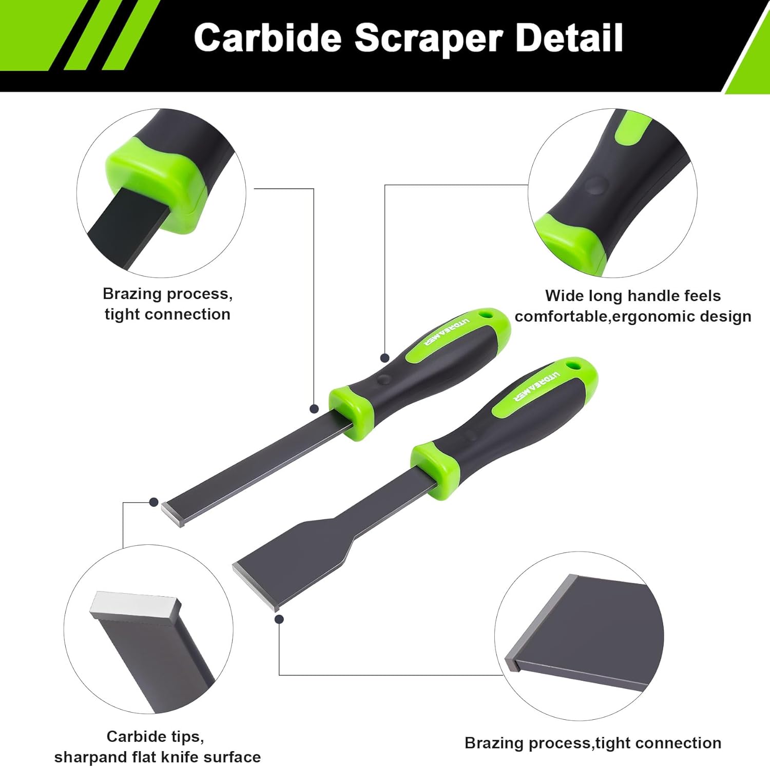 2PCS Carbide Scraper Set,Super Carbide Gasket Scraper with Durable Tungsten Tip for Remove Gaskets, Carbon and More from Varied Surfaces,1-1/4 Inch and 5/8 Inch Metal Scraper Tool
