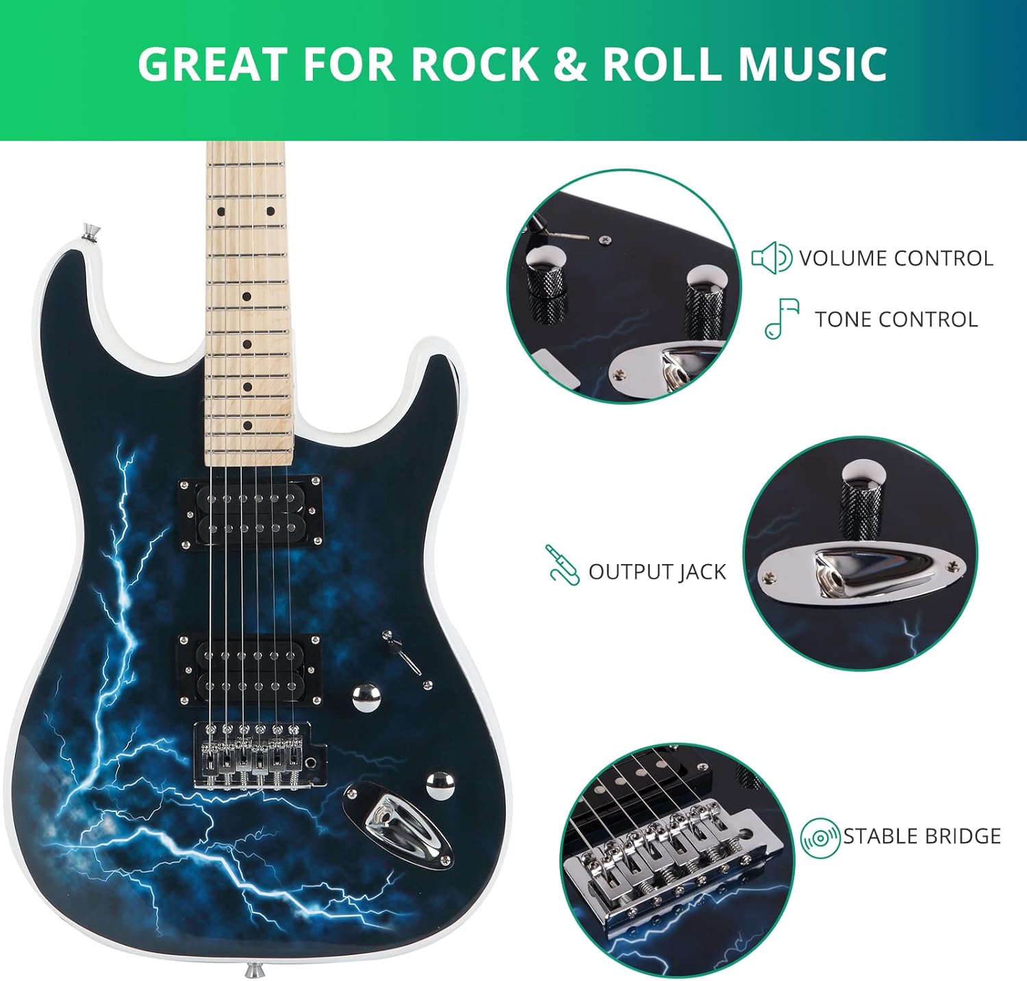 Ktaxon 39 Inch Electric Guitar, Full Size Solid Body H-H Pickups 6 Strings Beginner Guitar Kit With Gig Bag, Strap, Tremolo Arm, Cable & Picks (White Back)