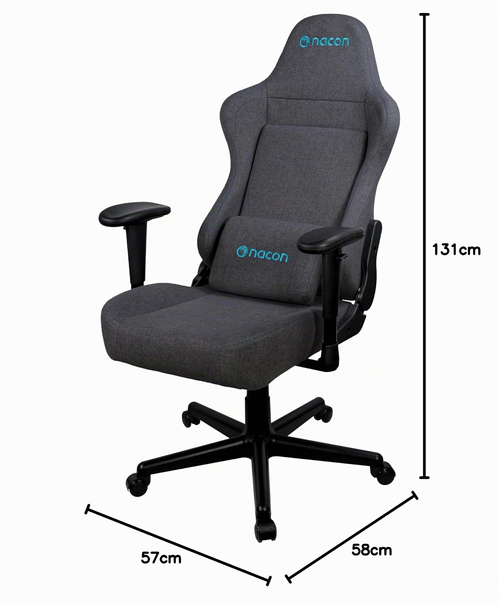 Nacon - Silla Gaming PCCH-380 Ergonómica con Reposabrazos 2D | Silla Gaming con Cojín Lumbar, Reclinable hasta 135º, Material Textil, Color Gris Oscuro