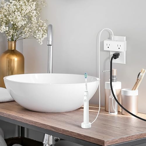 Miniatura 6 de Clear Power Grifo de pared de 2 salidas con 3 puertos USB (1 USB-C), extensor de salida múltiple USB, cargador de pared USB, expansor compacto de