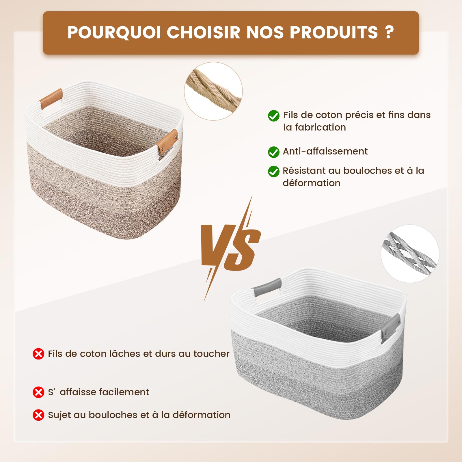Panier de Rangement Rectangulaire 72L pour Couvertures, Jouets et Linge, Dégradé de Marron