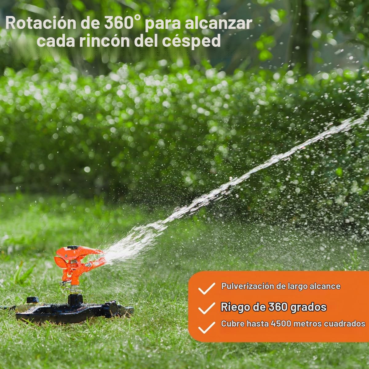 FANHAO Aspersor de Impacto de Resistencia para Jardín, Base 100% Metálica con Rotación 360°, Aspersor de Riego Giratorio Ajustable para Grandes Áreas, Que alcanza hasta 540 m²