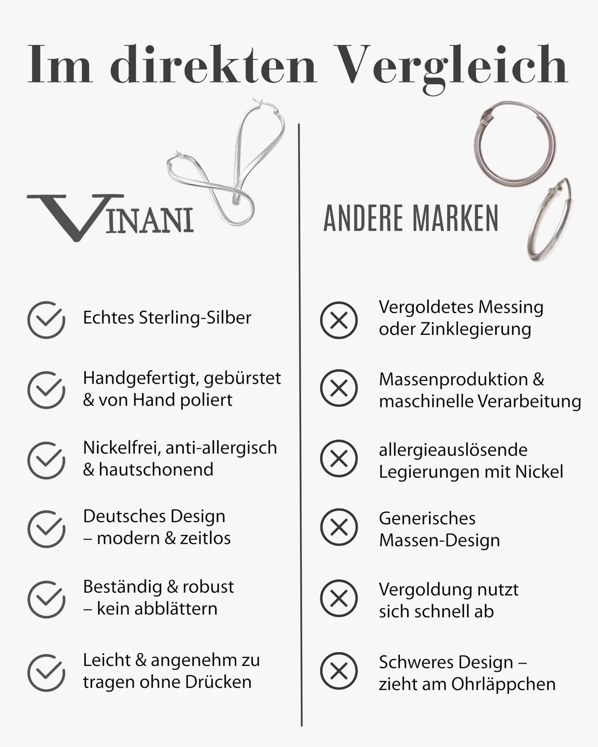 Vinani Damen Ohrringe 925 Silber - Klapp-Creolen Ohrring Set für Frauen oval gedeht glänzend aus 925 Sterling Silber Bügel Schranken Verschluss 2CGO
