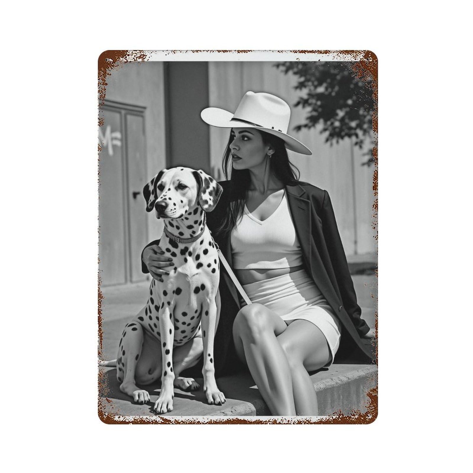 xiaoxiaoshen Retro Cowgirl And Dog Poster Wall Decor Art Metal Tin Poster Modern Home Decor Art Home Bar Shop Decorations Vintage Sign 40x30cm