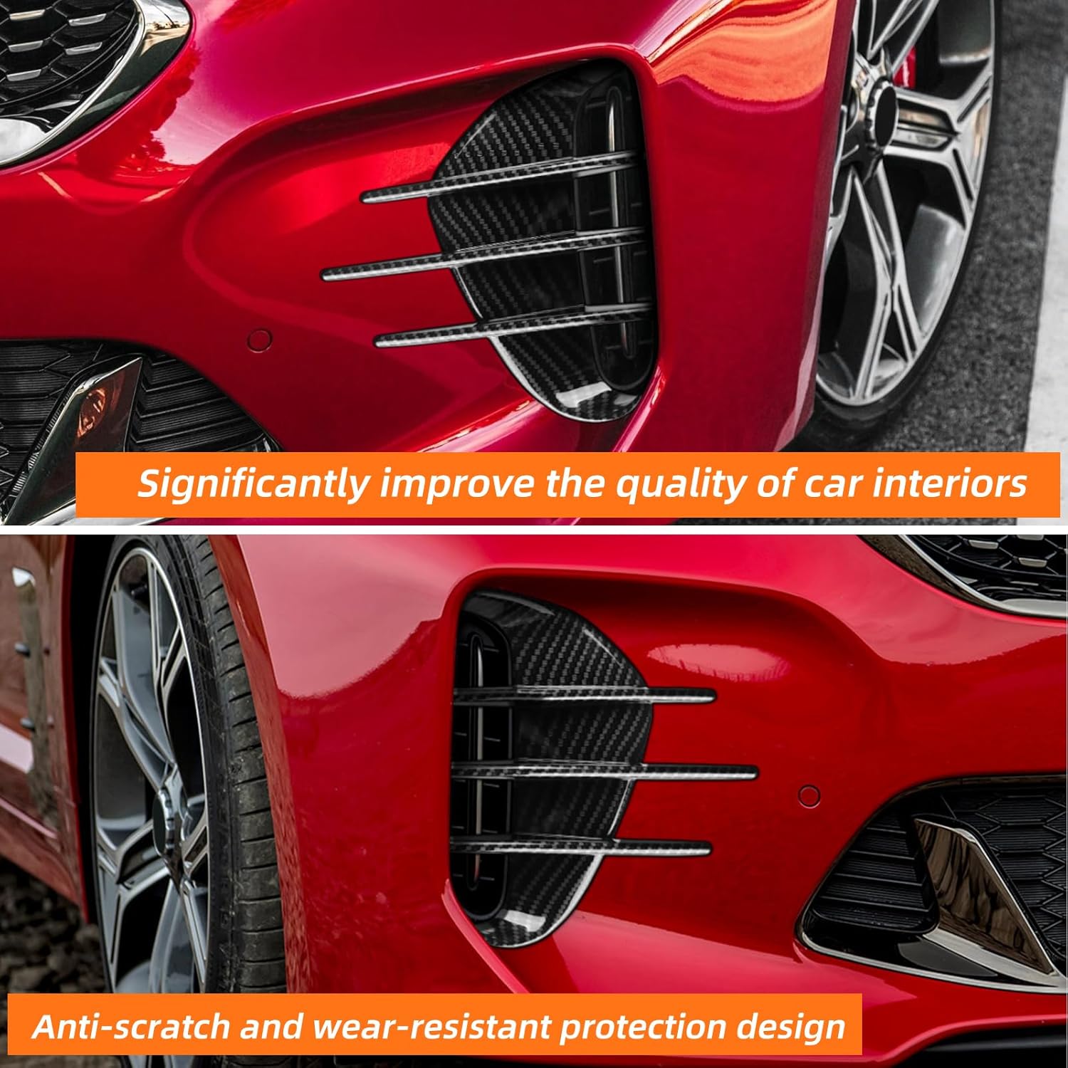for KIA Stinger Accessories Front Bumper Side Vent Grill Trim Cover Fog Light Lamp Side Fender Covers Fender Exterior Body Kit Stickers Fit KIA Stinger GT 2018-2023, ABS Carbon Fiber