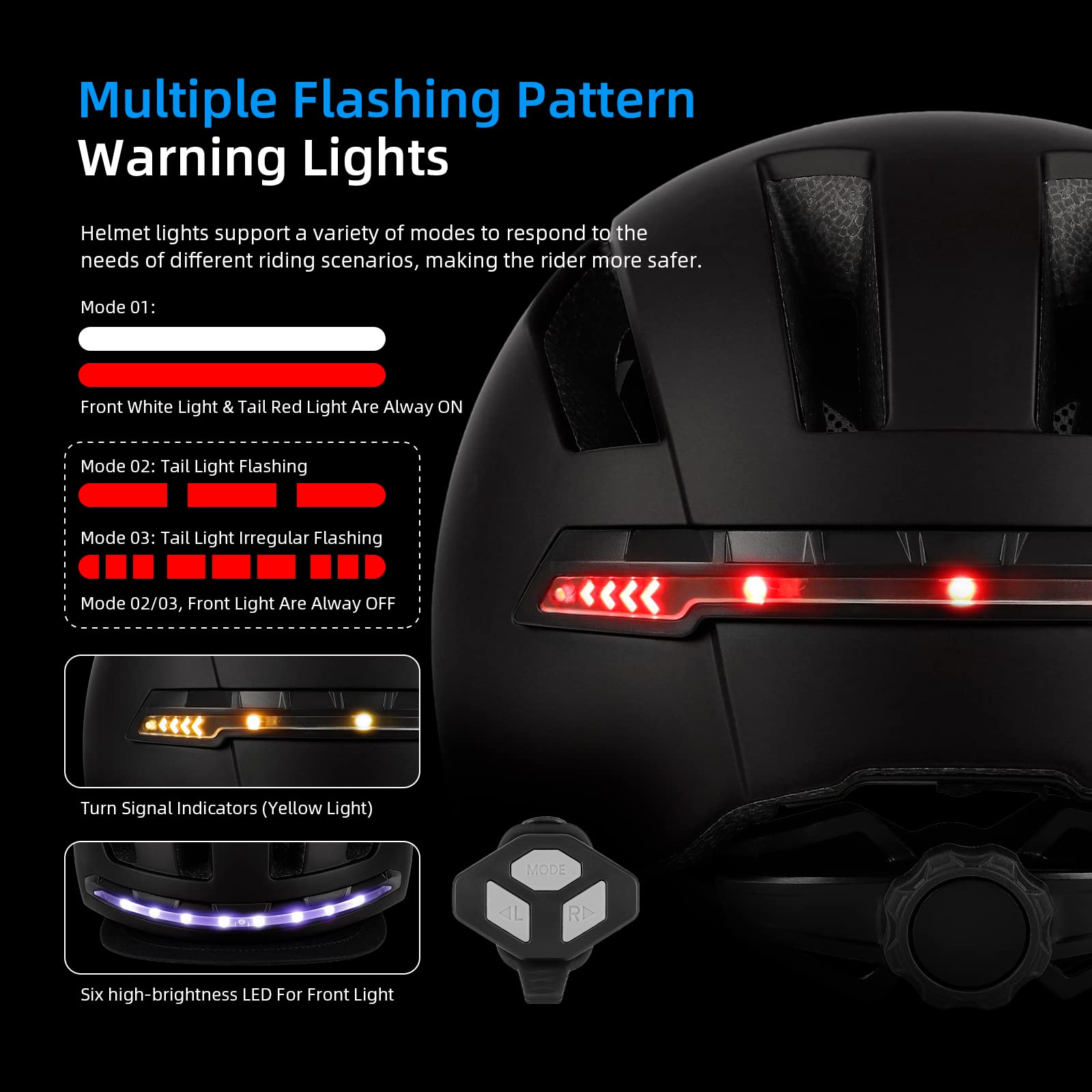Ulip Casque de vélo Intelligent avec lumière LED Avant arrière Visière Amovible et Doublure pour Adultes Hommes Femmes