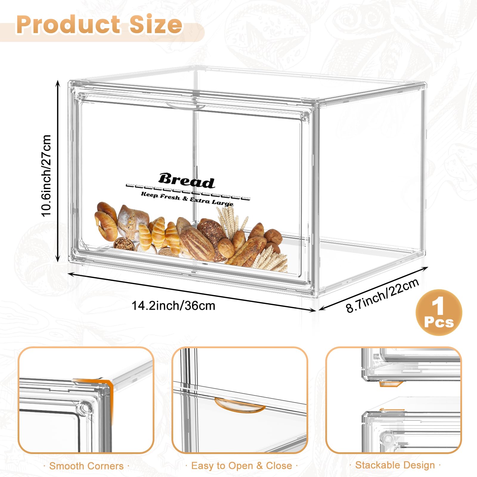SMFANLIN Large Bread Box for Countertop Stackable Clear Bread Storage Box Holder for Kitchen Bakery Storage Bread Container Bread Keeper for Homemade Bread Bagel Muffins Rolls - Image 2