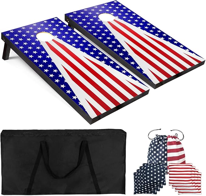 Nattork Solid Wood Cornhole Set – 4x2 ft, 2 Boards, 8 Bags, Case