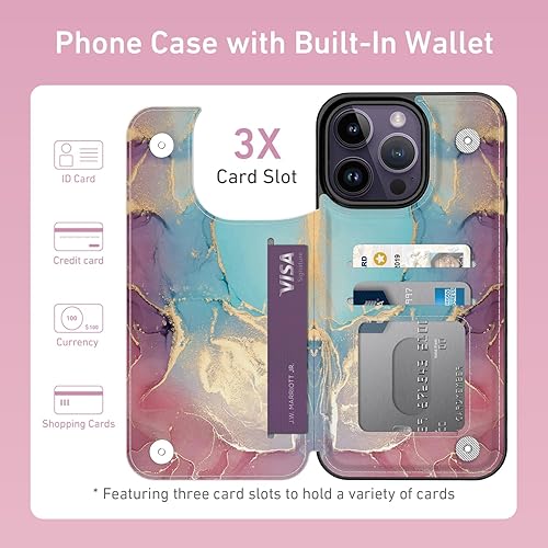 Miniatura 2 de LETO Funda con tapa para iPhone 15 Pro, cartera de piel tipo folio, diseños de flores de moda, ranuras para tarjetas, función atril, funda