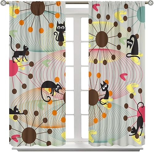Miniatura 8 de Cortinas medievales modernas, divertidas, con diseño de gato negro, bohemio, geométrico, abstracto, retro, patrón de arte, impreso, para dormitorio,