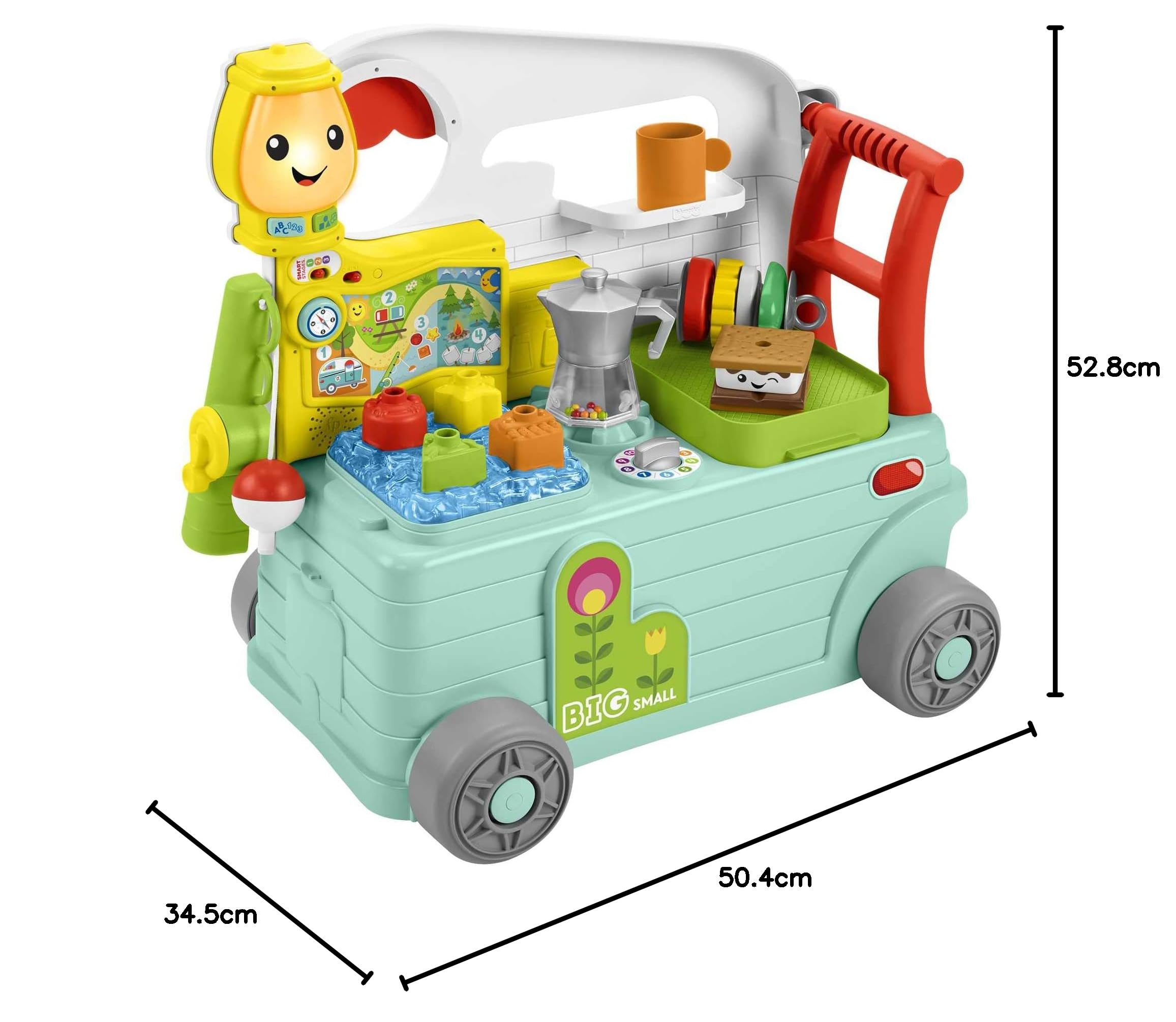 Fisher-Price - Laugh and Learn Camper 3-in-1, Erste Schritte Push Spielzeug und Musik Activity Center, Kinderspielzeug 9-36 Monate, HCK51
