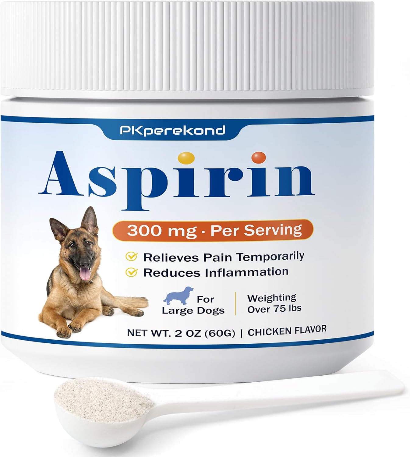 Dog Aspirin for Large Dogs, Anti-Inflammatory and Pain Relief Supplement, Joint Discomfort Relief, Pain Reliever for Dogs, Chicken Flavored Powder, 300mg per Serving, 2 OZ/Scoop Included