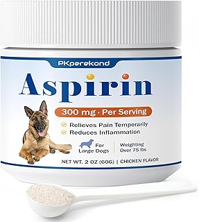 Dog Aspirin for Large Dogs, Anti-Inflammatory and Pain Relief Supplement, Joint Discomfort Relief, Pain Reliever for Dogs, Chicken Flavored Powder, 300mg per Serving, 2 OZ/Scoop Included