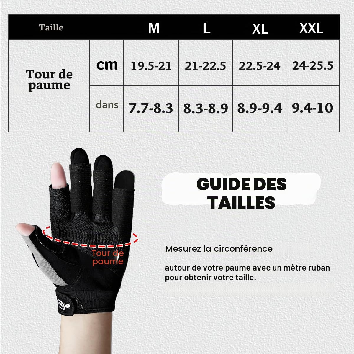 Gants de Voile Homme et Femme - Gant Kayak, Gants Planche à Voile 3/4 Doigt, Sailing Gloves Résistance à l'usure pour Pagaie (Mesurez Tour de Paume Avant de Commander)
