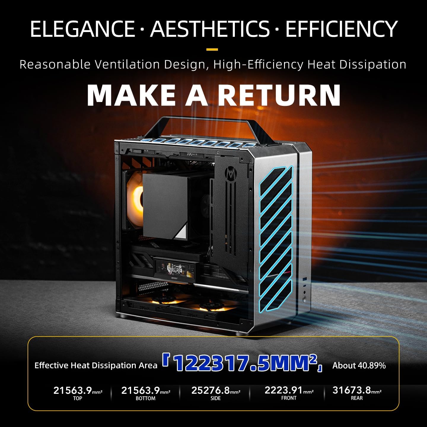 Mechanic Master C34 Compact ATX Case with Carry Handle, Portable Desktop Computer Chassis, Supports 240mm Liquid Cooling & ATX PSU, GPU up to 335mm (Vitality Yellow)