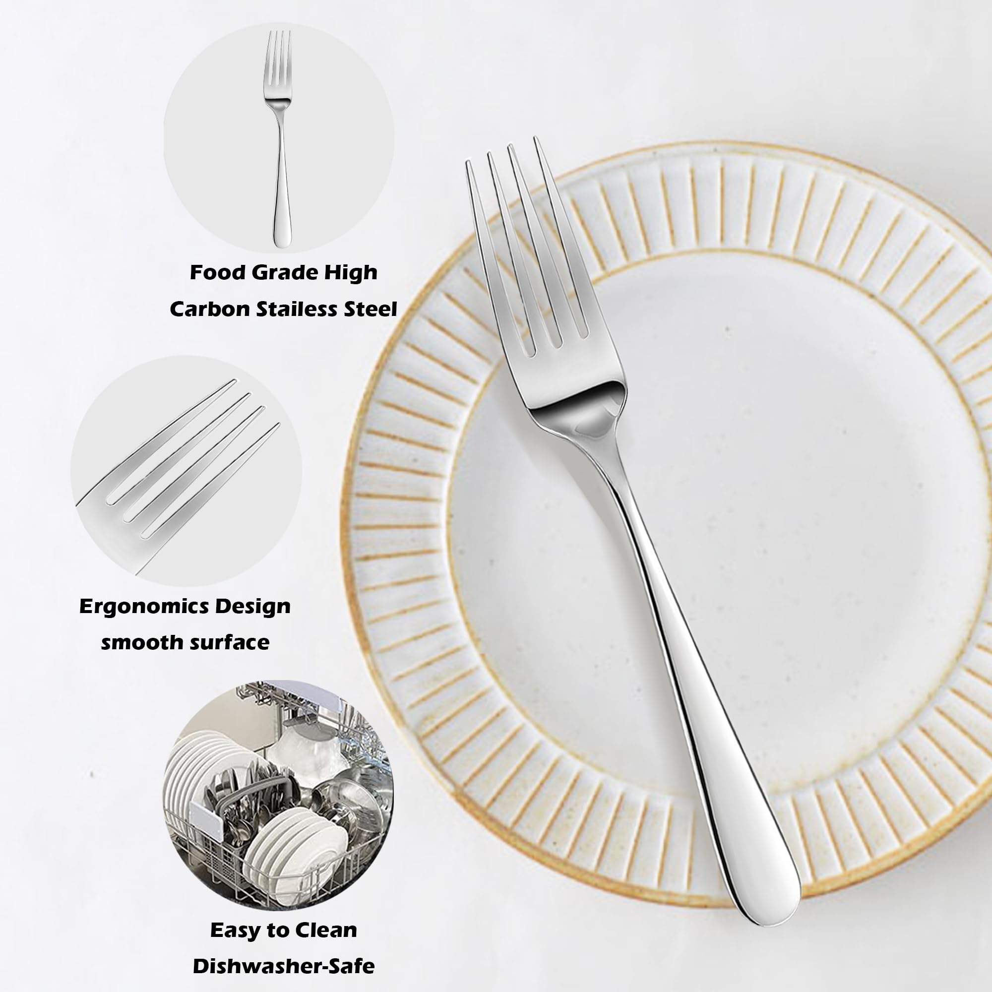 ATB Dinner Forks 8 Inches Stainless Steel Forks Silverware Kitchen Forks Heavy Duty Metal Forks For Home, Kitchen Or Restaurant, Dishwasher Safe (6) — Amazon image 3