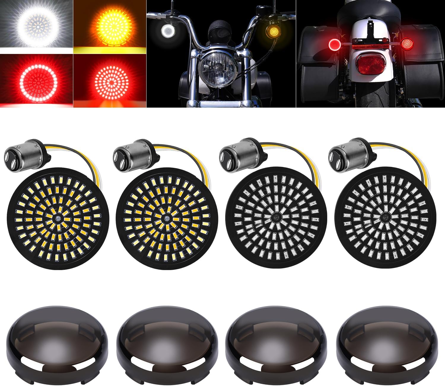 New1157 LED Turn Signals, Ultra-bright Led Blinker 1156 81 Led Chips Bullet Style Housing Fit for Harley Davidson 1986-2026 Touring Street Glide Road Glide Sportster Iron Dyna 883 1200