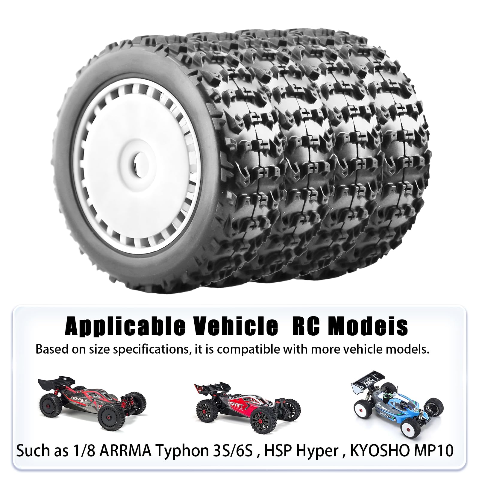 RcThjia 1/8 RC Off-Road Buggy Racing Tires and Wheels 17mm Hex RC Tires with Foam Inserts for ARRMA 1/8 Typhon 3S/6S Losi 8IGHT HSP Hyper HongNor FS Racing KYOSHO MP10 MP9 MP9e Neo. (4PCS/Set) - Image 4