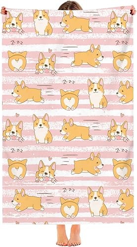 SUNUAN Corgi - Toalla de playa de microfibra de gran tamaño de secado rápido, para regalo, toallas de playa gruesas sin arena, para niños, adultos,