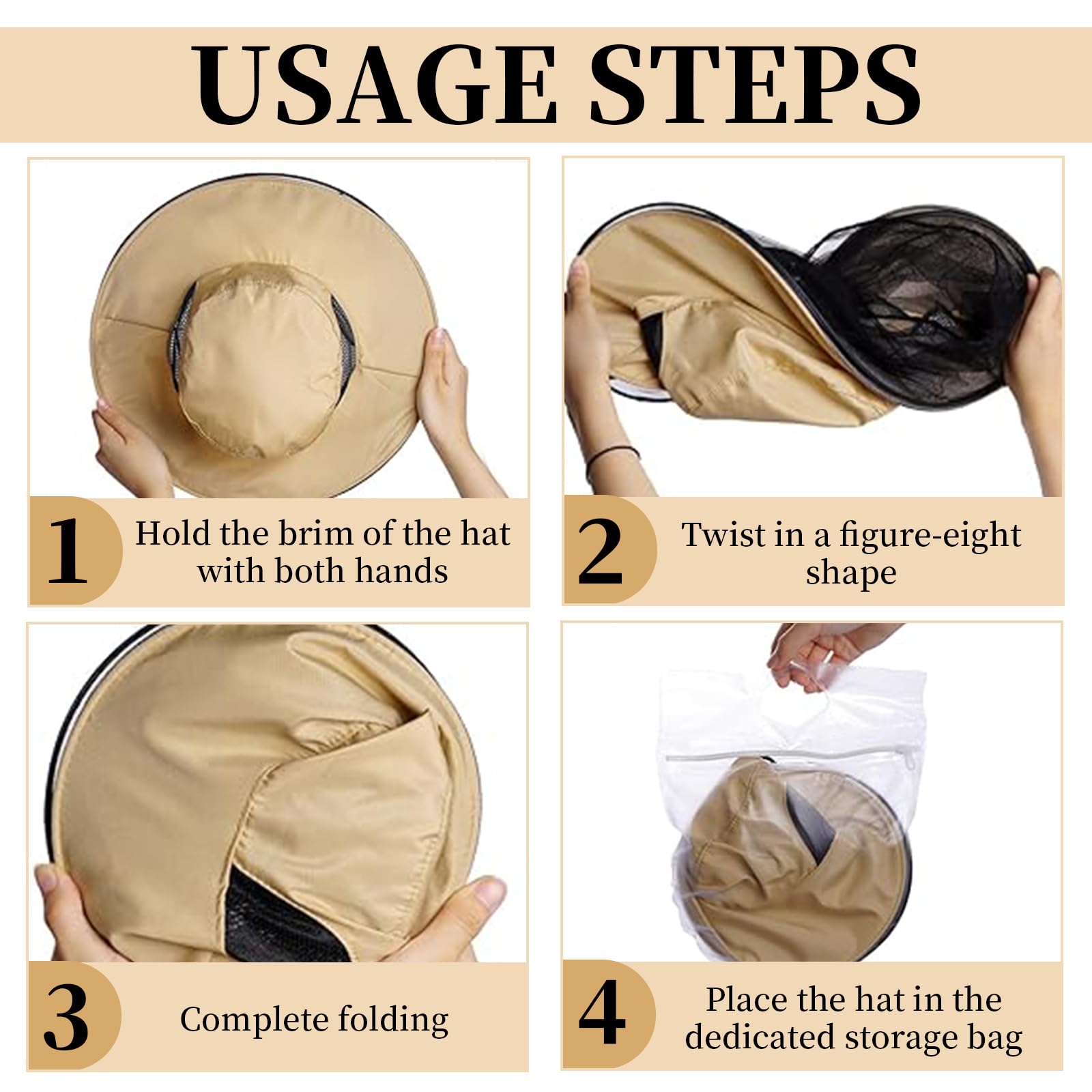 2 Pezzi Cappello Anti Moscerini Pieghevole Cappello Zanzariera Ad Asciugatura Rapida Cappello con Retina per Insetti Adatto per Escursioni all'Aria Aperta Campeggio Apicoltura e Pesca (Beige)