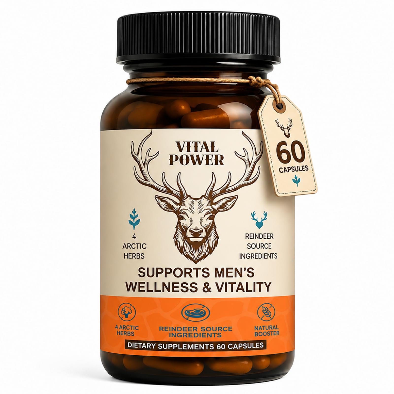 Bnaddain Suplemento em Cápsulas de Órgãos de Rena com Rhodiola e Urtiga, 60 cápsulas