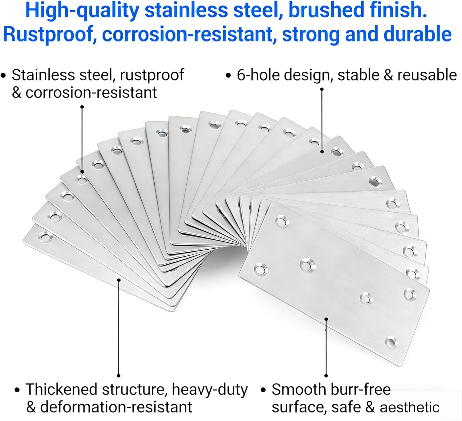 Stainless Steel Flat Bracket Mending Plate, 40 Pack Heavy Duty Metal Mending Joining Plates for Wood, Shelves, Furniture, Cabinet, 3.15x1.57x0.08 Inches