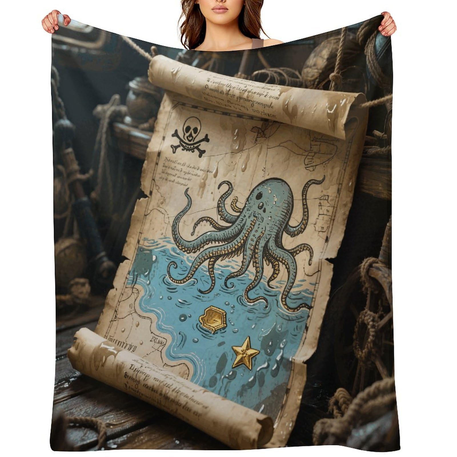 Pirate Map Throw Blanket for Couch and Bed Super Soft Warm Lightweight Throw Blankets Cozy Fuzzy Flannel Blanket Personalized Decorative Blankets for Sofa Decor 30"x40"
