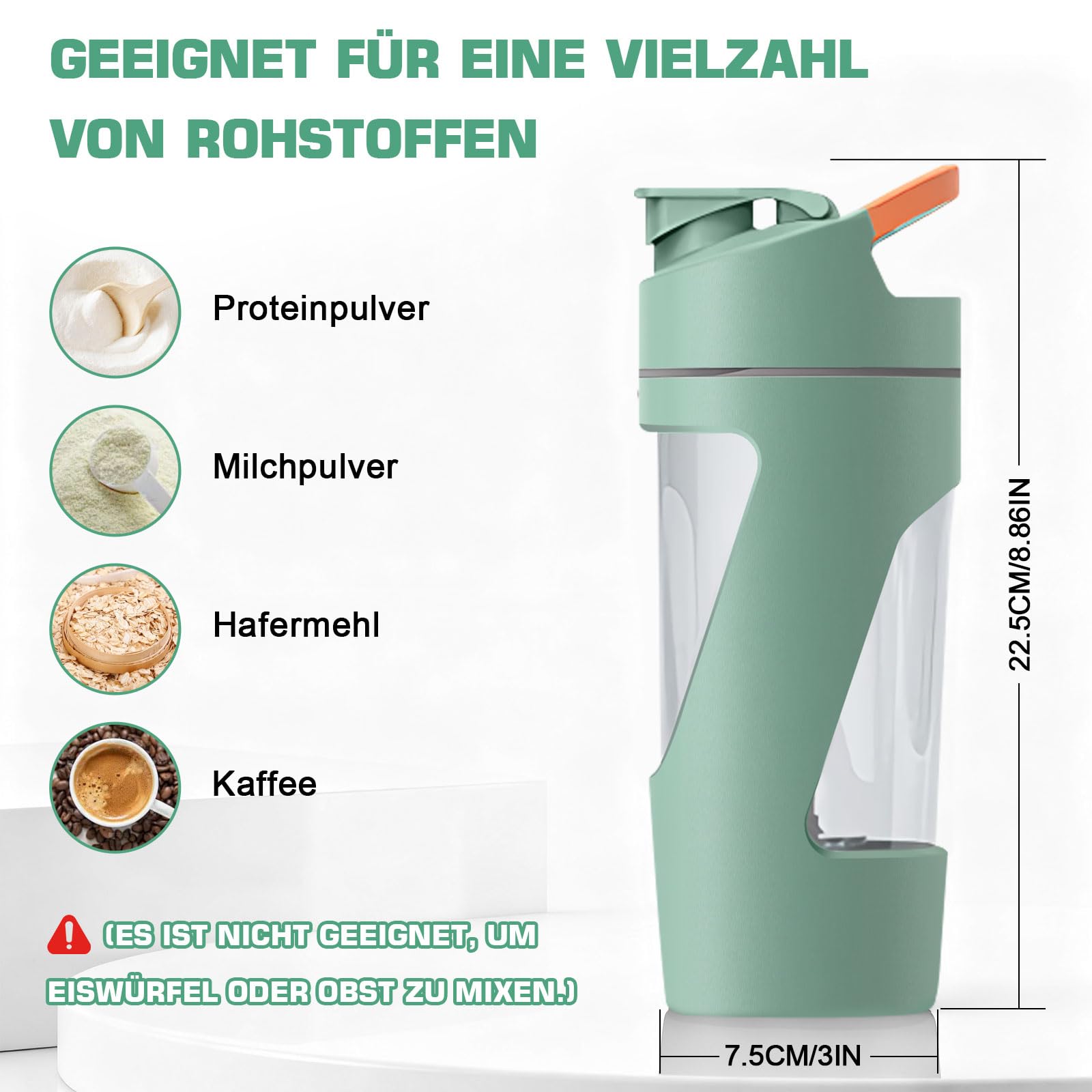 Shaker elettrico, 700ml shaker proteine elettrico con scomparto per polvere, bottiglia per shaker ricaricabile USB C, per frullati proteici, integratori e milkshake (Verde)